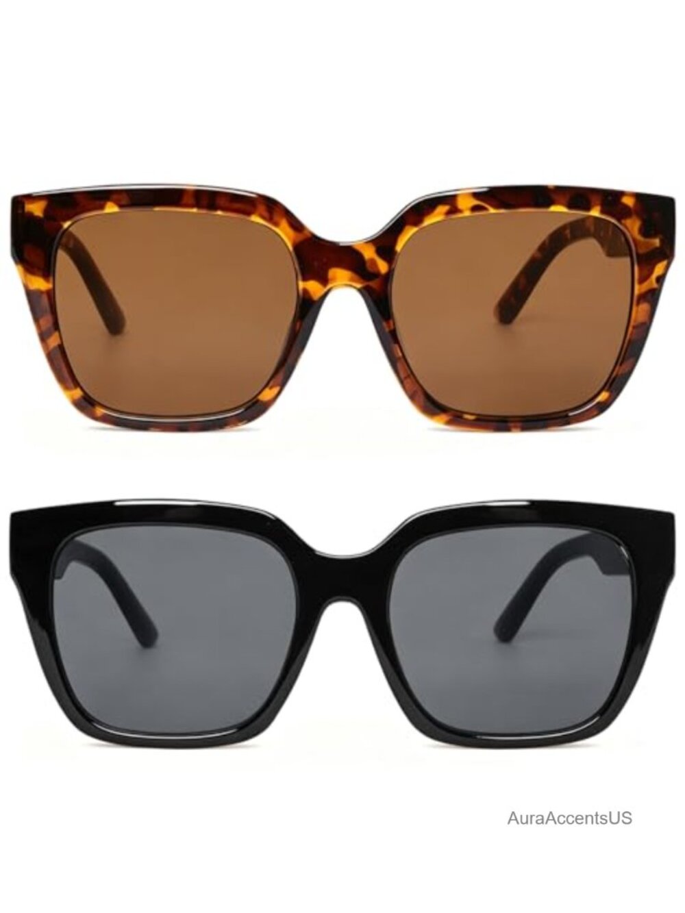 Oversized Square Sunglasses for Women UV Protection Retro Wide Frame 2 Pack